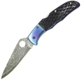 Spyderco Endura Folding Knife with Damascus Steel Blade and Blue Jigged Bone Handle