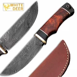 White Deer Rebel Komrad Damascus Knife Custom Walnut Hardwood Handle