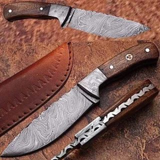 Custom Damascus Steel Knife With Walnut Wood Handle