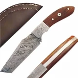 Custom Made Damascus Steel Tanto Knife w/ Hardwood Handle