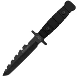 Renegade Tactical Steel Strike Force Rip Cord Fixed Blade Knife, Rubber Handle, Stonewash ComboEdge Blade
