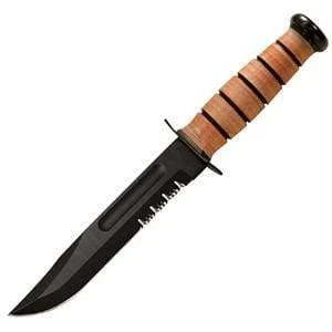 Ka-bar Knives US Army, 7 in., Leather Handle, ComboEdge, Nylon Sheath
