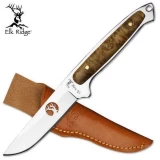 Master Cutlery Elk Ridge, Maple Burl Wood Handle, Plain Fixed Blade Knife