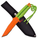 M-Tech Orange Painted Fixed Blade Knife - Green Handle