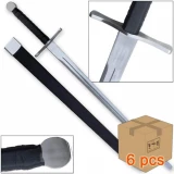 Case of 6pcs Knightly Medieval Crossguard Longsword 45.5in Sword w Wrapped Wooden Scabbard