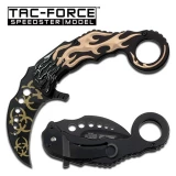 Tac-Force Tan Flaming Skull Spring Assisted Karambit Knife