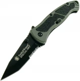 Smith & Wesson Medium Special Ops Spring Assisted Knife w/ Green Aluminum, Tanto Blade