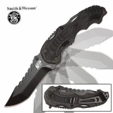 Smith & Wesson Grey MAGIC SWMP6 Spring Assist Knife, Black Plain Blade