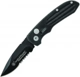 Smith & Wesson Extreme Ops Push Button Black Partially Serrated Knife - SW40BS