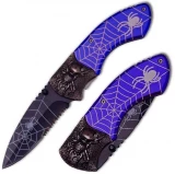 Spider Web Tactical Steel Handle Folding Knife, Blue