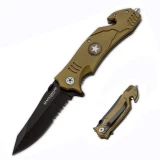 Magnum by Boker Army Rescue, Olive Drab Aluminum Handle, Black Blade, Combo Edge Pocket Knife