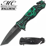 Masters Collection TACTICAL Knife Green Black Skull Tanto GLASS Breaker Rescue