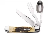 Case Hobo Amber Bone SS Pocket Knife with Spoon, Fork, and Knife