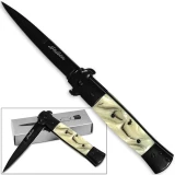 Stiletto Godfather Milano Kissing Crane Knife Legal Assisted Opening Knives White Pearl