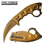 TAC-FORCE Tactical Karambit Assisted Open Knife Gold 3CR13 Steel, w Tool