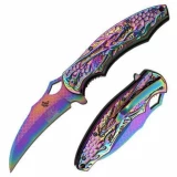 Master Cutlery 4.75" Spring Assist Dragon Folder with Laser Etching Rainbow Titanium Handle
