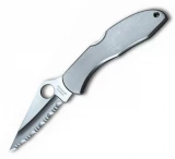 Spyderco Delica 4 Pocket Knife (Stainless Steel Handle, Fully Serrated