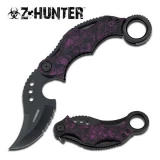 Zombie Tactical Skinner Assisted Opening Serrated Knife Purple
