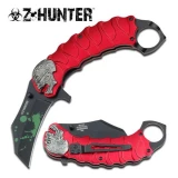 Zombie Tactical Red Assisted Opening Knife With Finger Ring