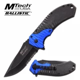 3851 Ballistic Spring Assisted "Stone Wash" Knife Serrated Blue