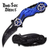 Dark Side Blades Chopper Spring Assisted Biker Knife Blue Demonic Ballistic Series