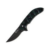 Bad Blood Spiraling Demise Plain Edge knife with Black and Green G10 Handle