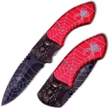 Spider Web Tactical Steel Handle Folding Knife, Red
