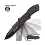 Smith & Wesson Black Ops 3rd Generation Black Plain Edge Pocket Knife with Grey Aluminum Handle