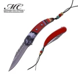American Indian Styled Red Spring Assisted Opening Knife, 3CR13 Steel