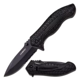 Z-Hunter Half Serrated Folding Blade w/Black ABS Skulls Handle, ZB-137