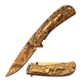 Master Collection Golden Assited Folding Knife w/3.5" Blade and Etch P