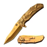 Master Collection Assisted Laser Etch Gold Blade Pocket Knife, MC-A035