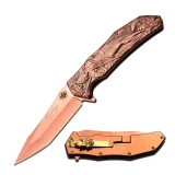 Master Collection Assisted Opening Laser Etch Copper Rose Folding Knif