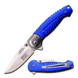 M-Tech Mirror Polished Blue Aluminum Handle Folding Knife