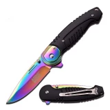 M-Tech Rainbow Ti-Coated Blade Folding Knife w/Black Aluminum Handle