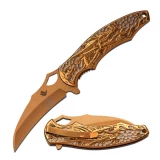 Master Cutlery Assisted Open Dragon Folder with Laser Etching Gold Tit