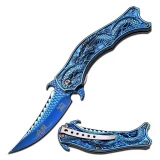 Dark Side Spring Assisted Opening Knife with Blue Mirror Finish Blade