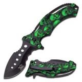 Dark Side Black 5 Inch Folder with Green Camo Skull Handle,DS-A020GNS