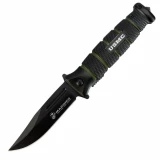 United Cutlery Assisted Open Black & Green U.S.M.C. Combat Knife, Black/Green Handle, Black Plain w/Clip