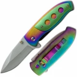 4 1/2" Rainbow Color Folding Knife w/ Green Handle Grip