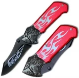 Custom Tribal Folding Knife - Tactical Steel Handle, Red Wolf
