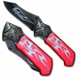 Custom Tribal Wolf Folding Knife - Red