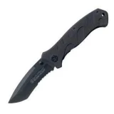 Extreme Ops Coated 40% Serrated Drop Point Blade/Black G10 Handle Pock