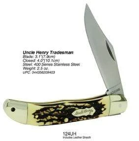 Schrade Uncle Henry 124UH Tradesman Clip Blade Pocket Knife with Leath
