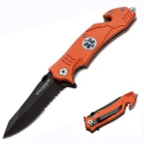 Magnum by Boker EMS Rescue, Orange Aluminum Handle, Black Blade, ComboEdge