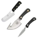 Knives of Alaska Triple Set with Black Suregrip and Leather Sheath