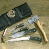 Knives of Alaska Super Pro Pack with Wood Saw, Black Suregrip, Leather