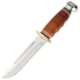 Ka-bar Knives Marine Hunter Knife with Stacked Leather Handle and Leat