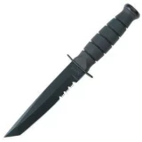 Ka-bar Knives Short Ka-Bar Black Tanto Serrated Knife with Leather She