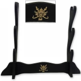 Three Swords Table Display Stand Wooden Triple Stack 3 w Golden Dragon